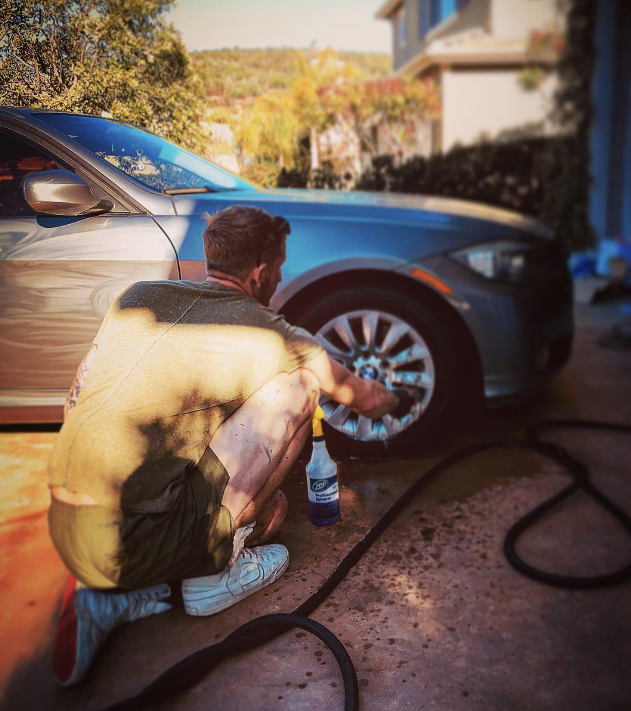 Cameron detailing a car!